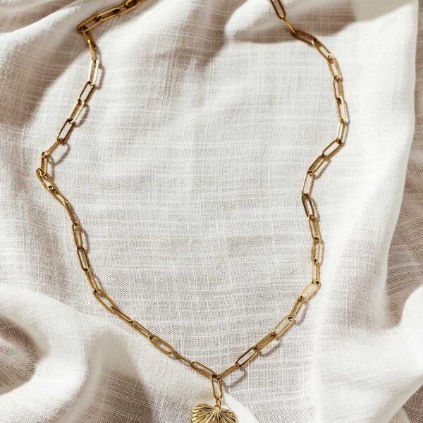 Rae Gold Paperclip Necklace with Heart Pendant