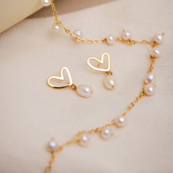 Beautiful Life Gold Heart & Pearl Earrings